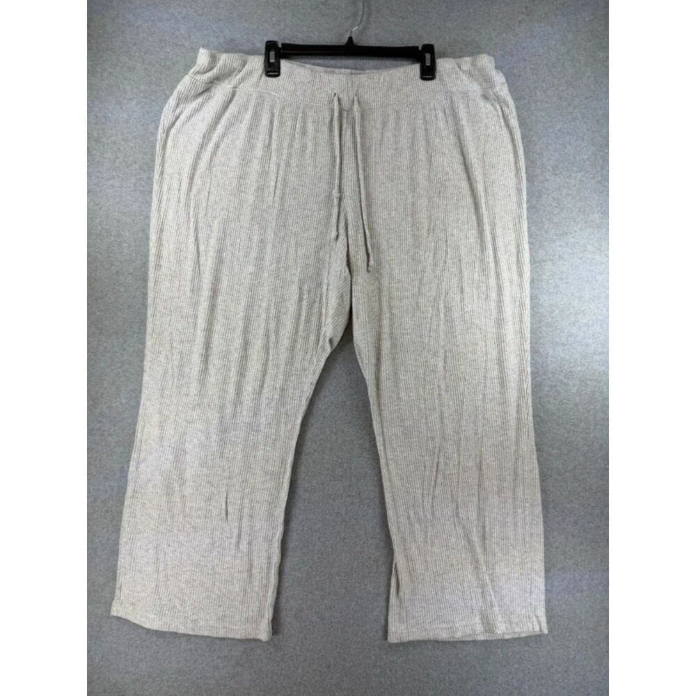 Simple Pleasures Women’s 3X Gray Ribbed Wide Leg Drawstring Lounge Pants 3663